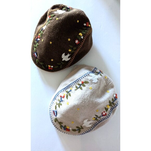 Lot Of Two Flat Newsboy Cap Beret Hat Scally Ivy Gatsby Embroidery Lined Size M - Picture 4 of 8